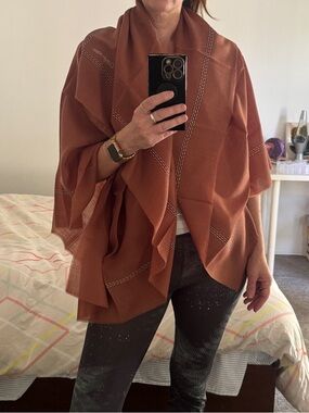 Calvin Klein Vintage 70s Rust Brown Square Scarf with Contrast Trim 52”